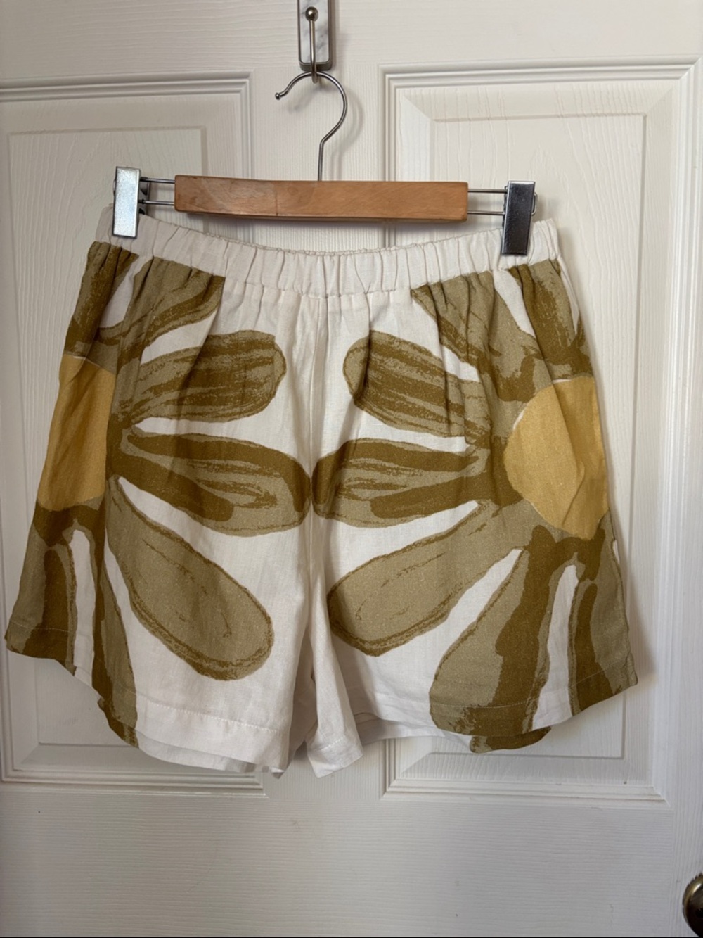 Cleobella White Shorts with Olive and Mustard Floral Print